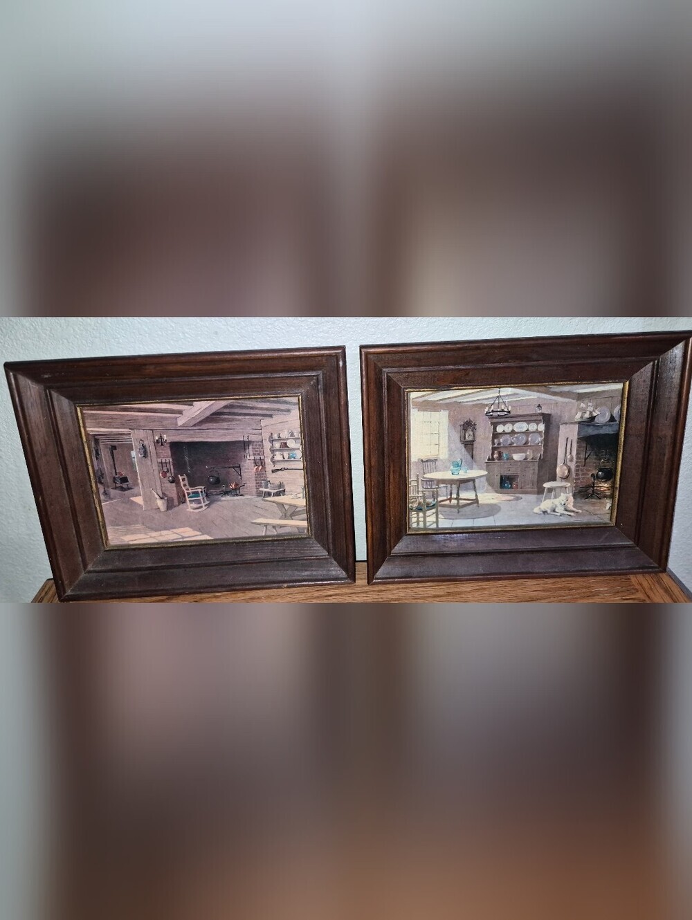 2 Vintage 1958 lithographic reproductions of colonial home interiors